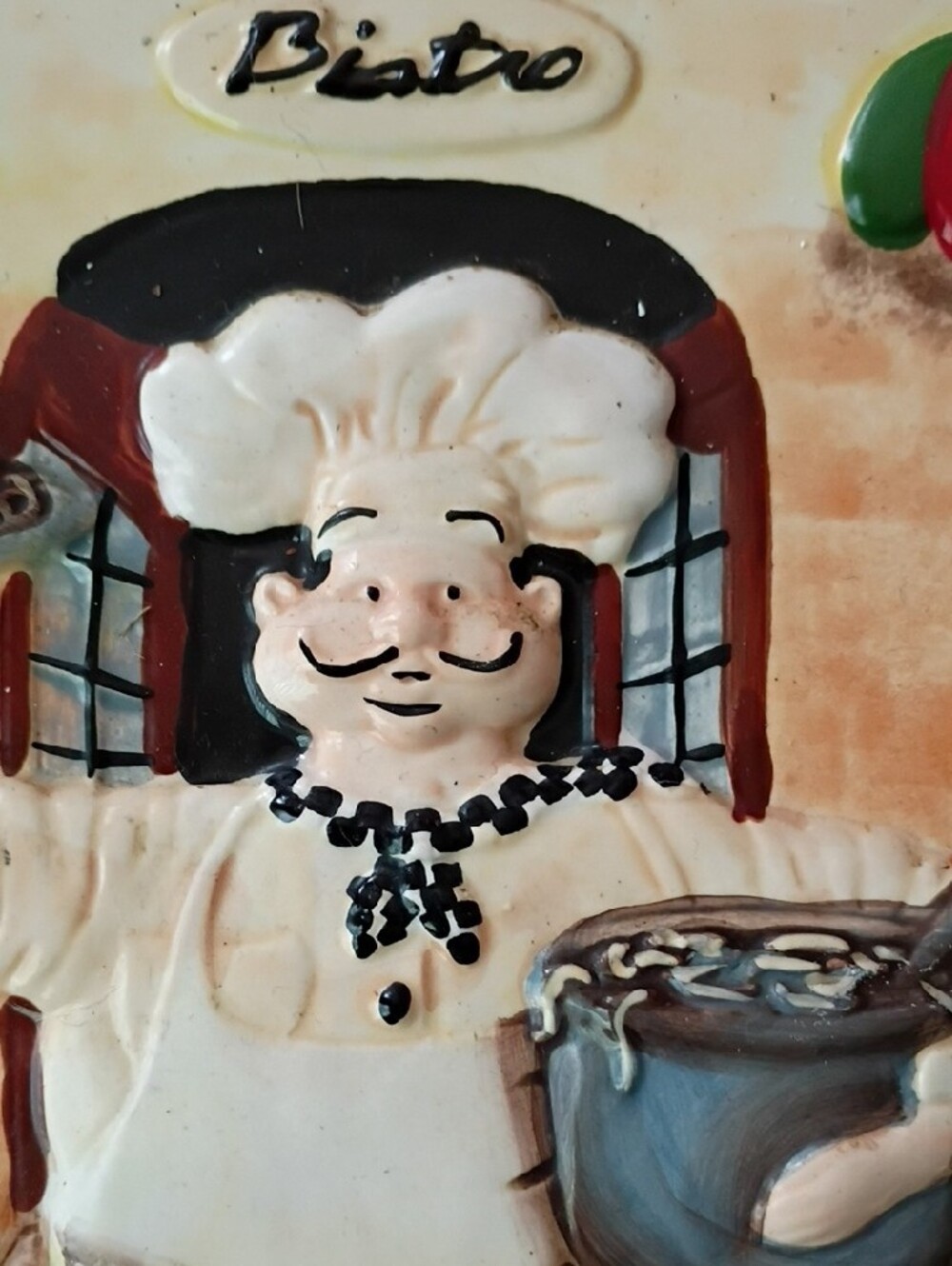 Bistro Chef Wall Tile Plaque - Cream with Red & Green Accents - Picture 8 of 8